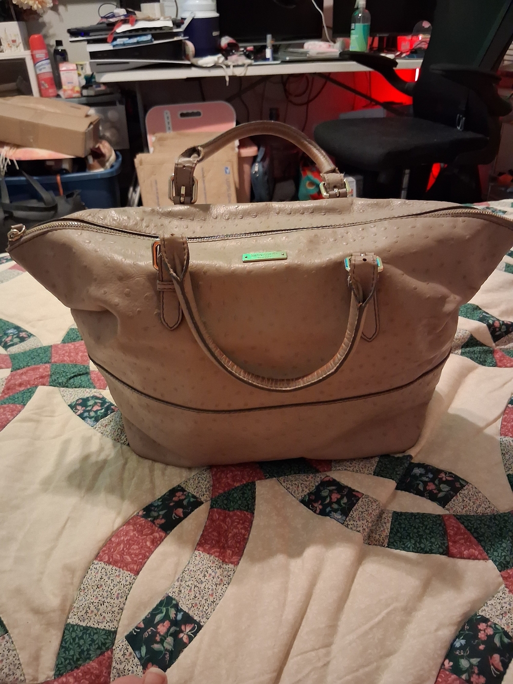 kate spade Taupe Ostrich-Texture Tote Bag